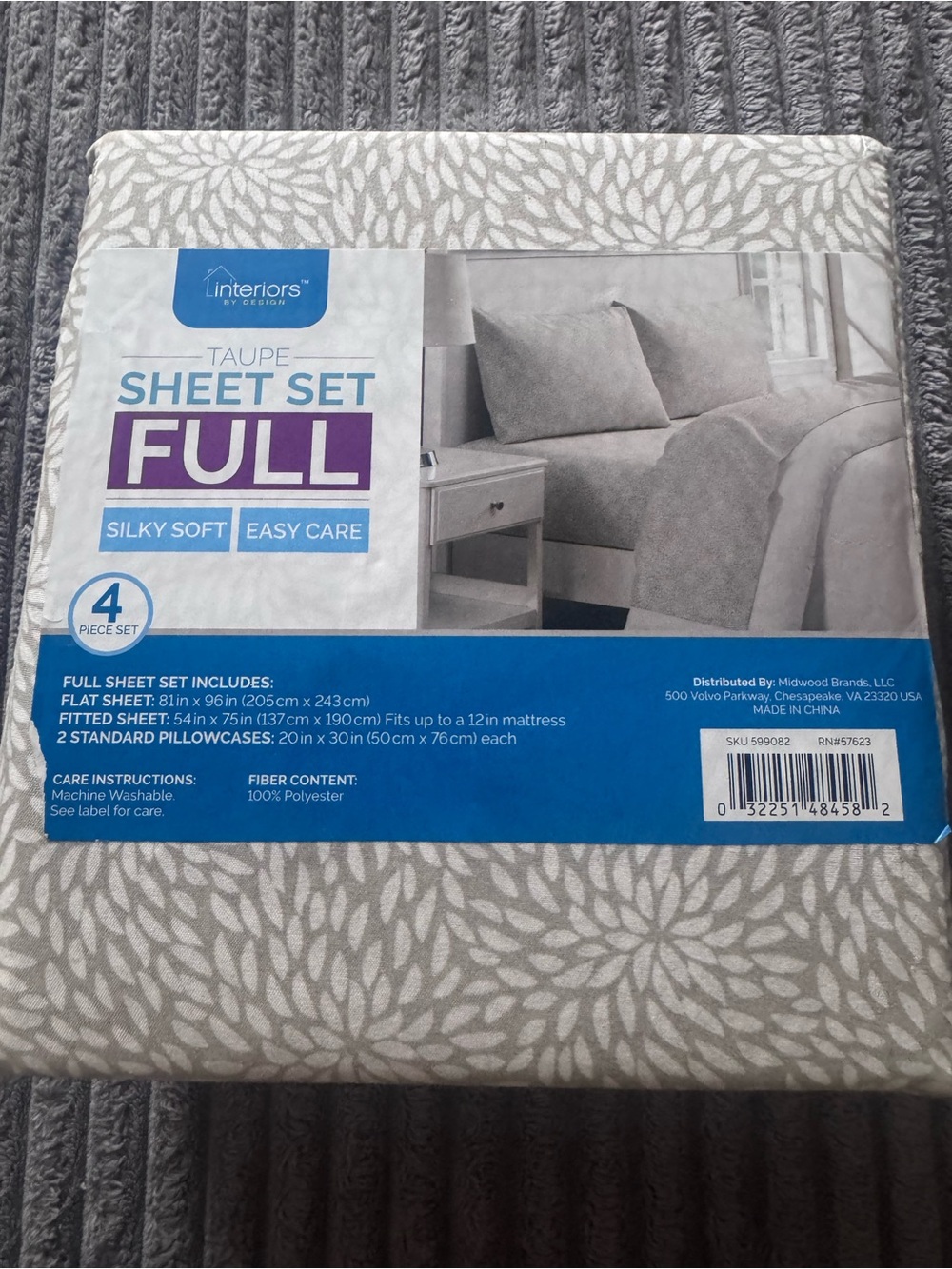 Interiors by design Taupe Sheet Set Floral Sheet Set Full NWT